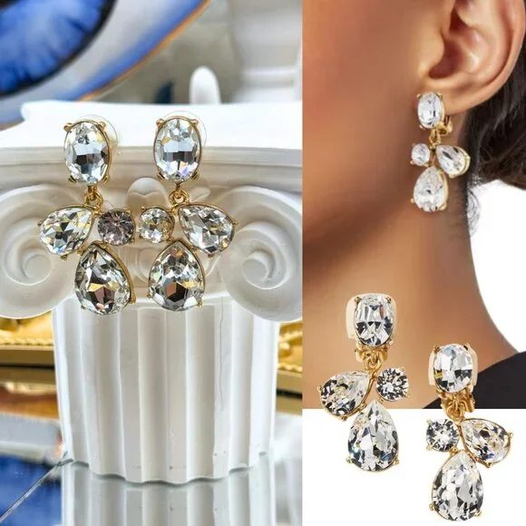 🆕 OSCAR DE LA RENTA 🧿 NWOT Candy Drop Earrings, Clear Crystal - Picture 1 of 17